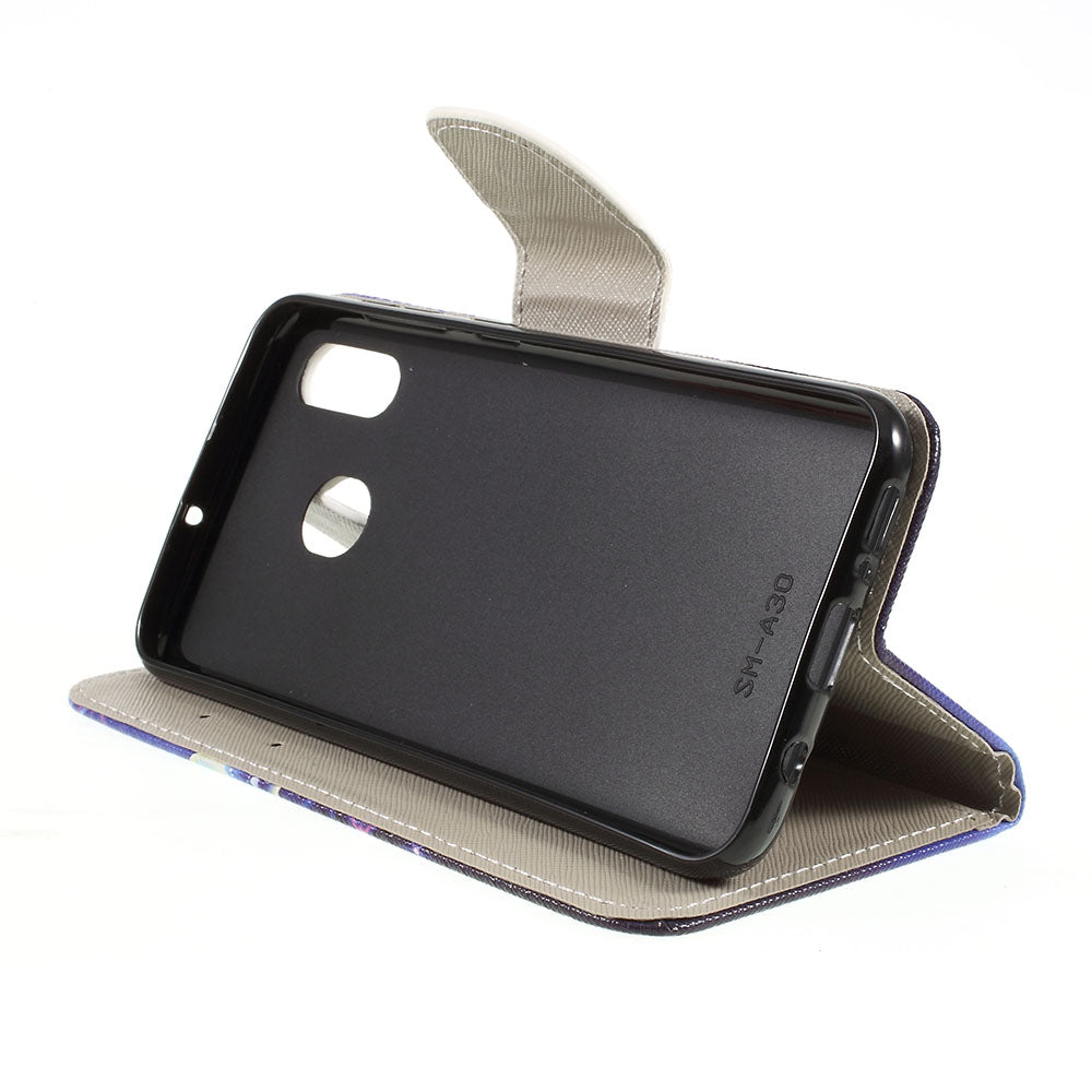 Cross Texture Pattern Printing Leather Wallet Cover for Samsung Galaxy A30/A20