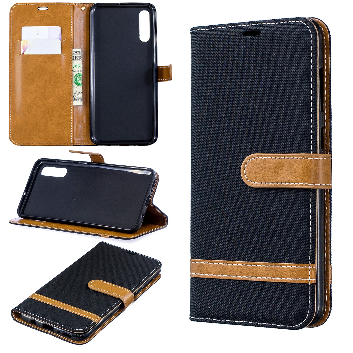 Two-tone Jean Cloth PU Leather Flip Case for Samsung Galaxy A70