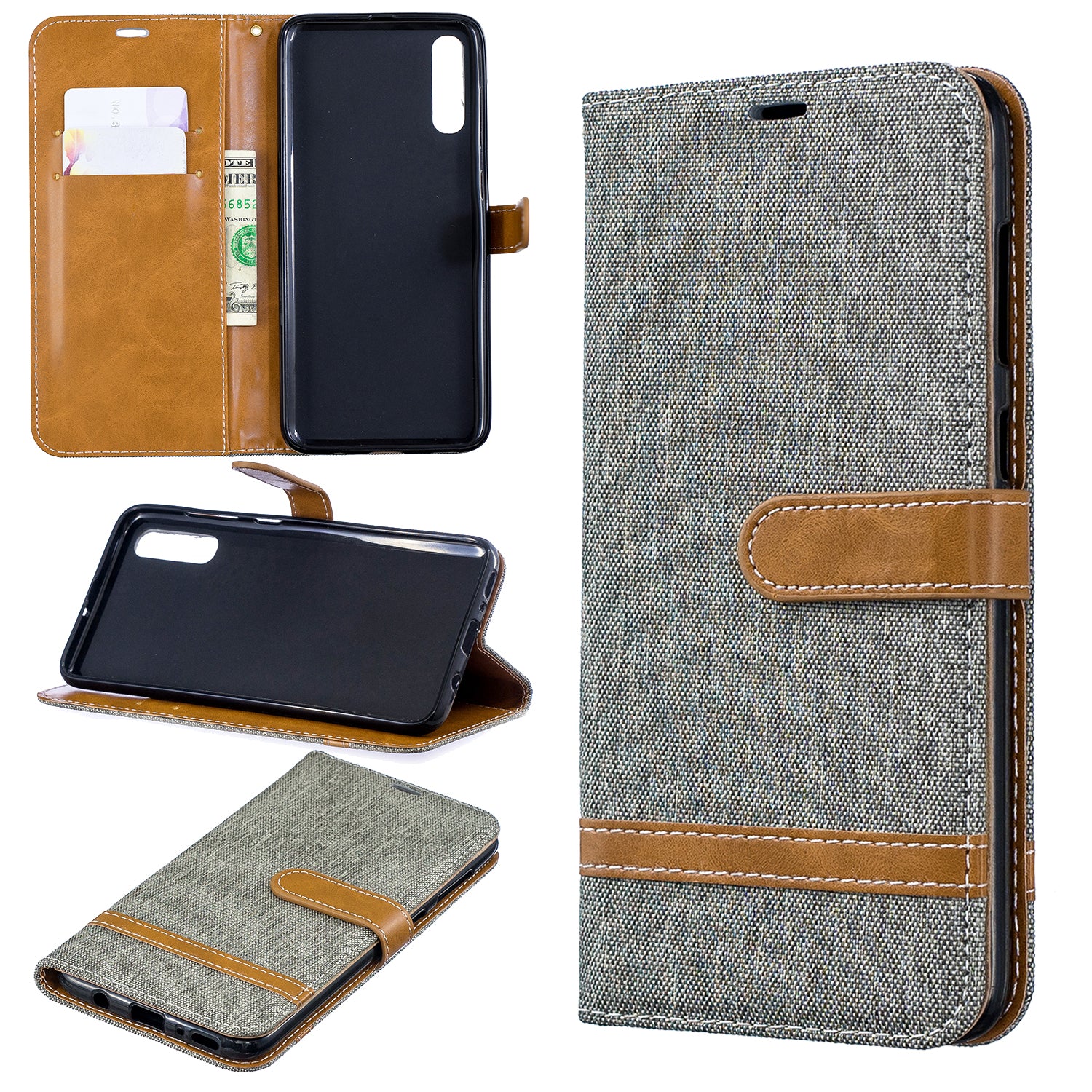 Two-tone Jean Cloth PU Leather Flip Case for Samsung Galaxy A70