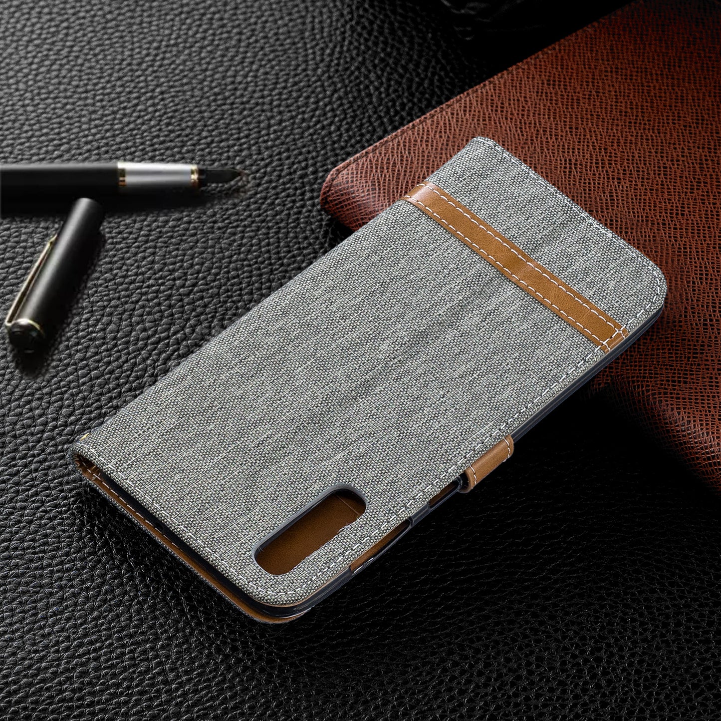 Two-tone Jean Cloth PU Leather Flip Case for Samsung Galaxy A70