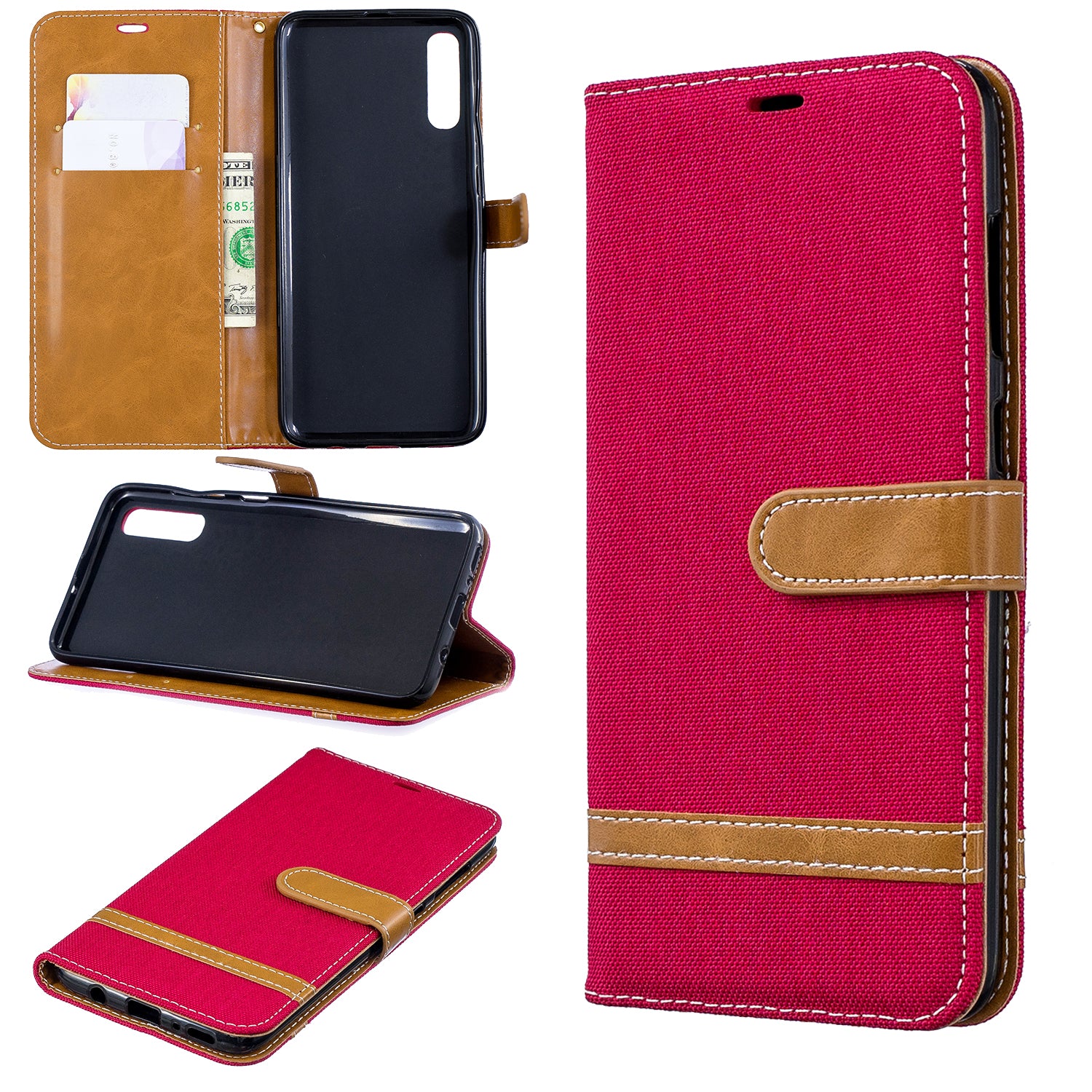 Two-tone Jean Cloth PU Leather Flip Case for Samsung Galaxy A70