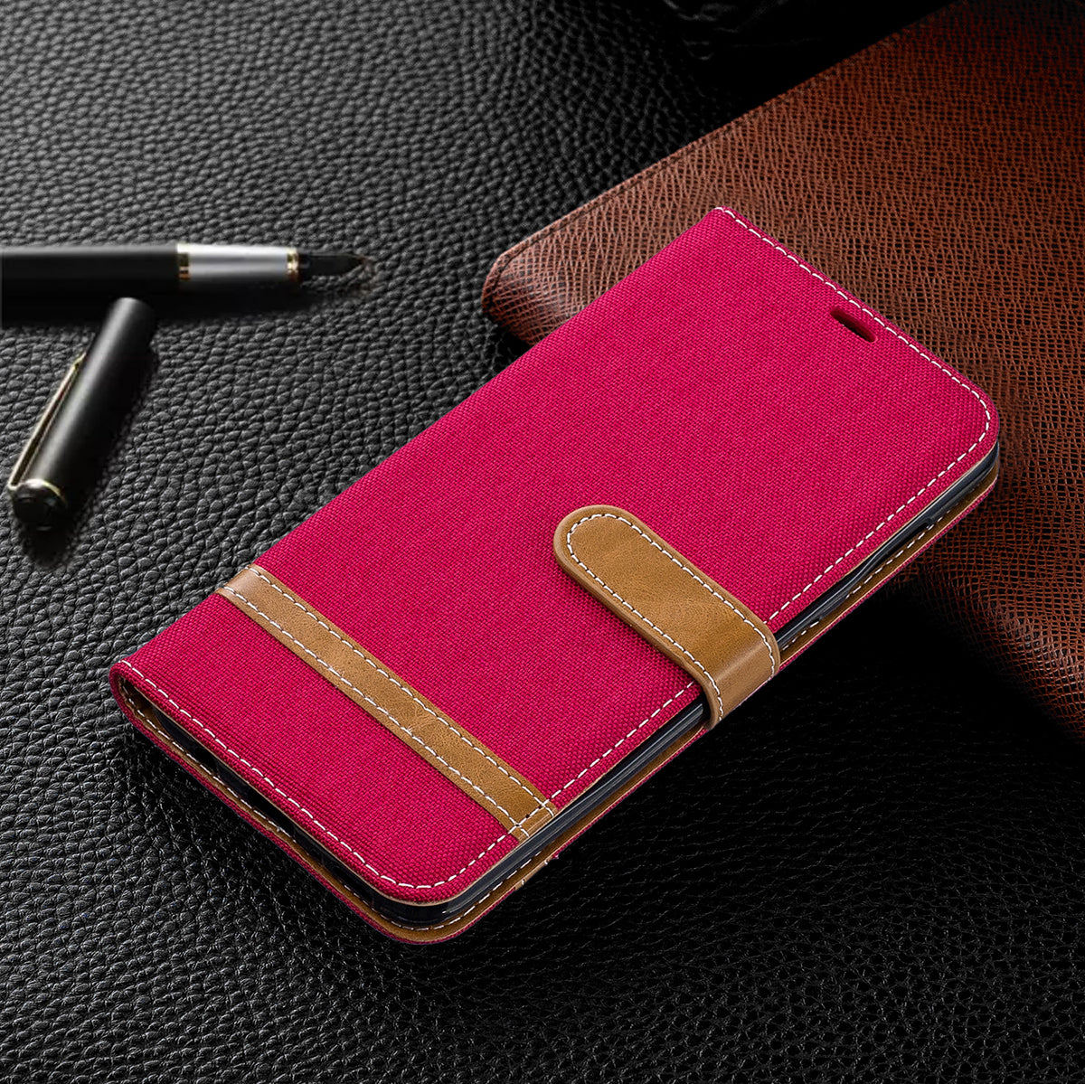 Two-tone Jean Cloth PU Leather Flip Case for Samsung Galaxy A70