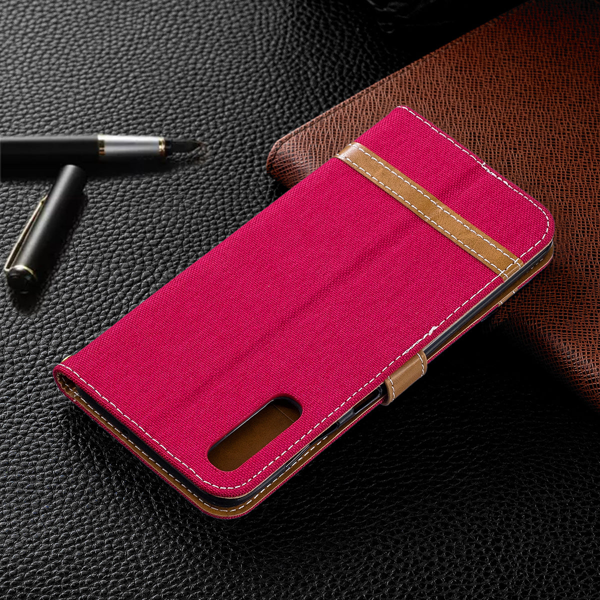 Two-tone Jean Cloth PU Leather Flip Case for Samsung Galaxy A70