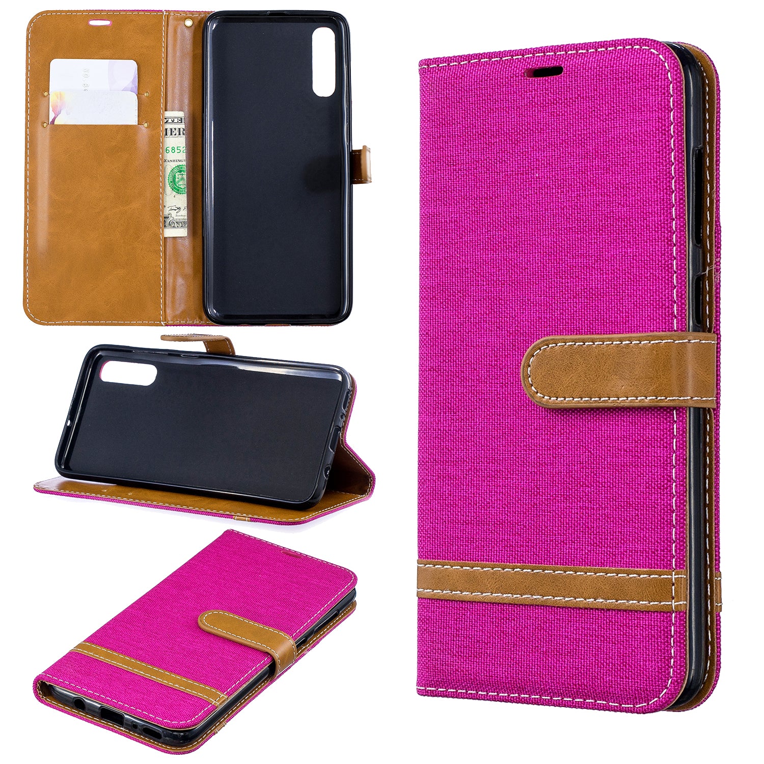 Two-tone Jean Cloth PU Leather Flip Case for Samsung Galaxy A70