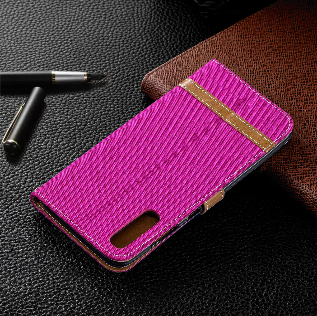 Two-tone Jean Cloth PU Leather Flip Case for Samsung Galaxy A70
