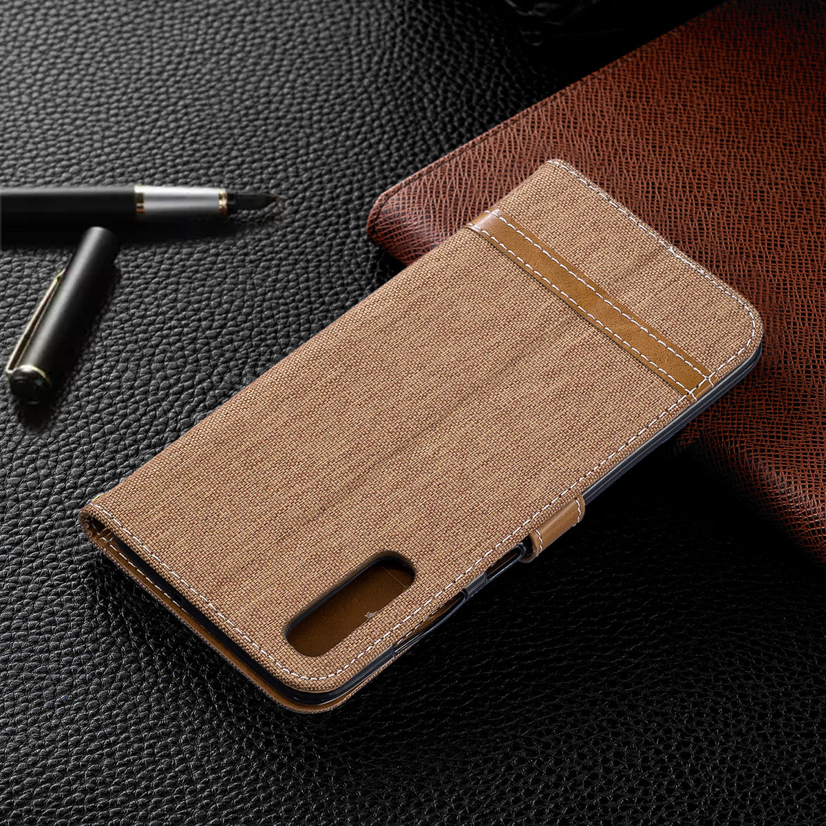 Two-tone Jean Cloth PU Leather Flip Case for Samsung Galaxy A70