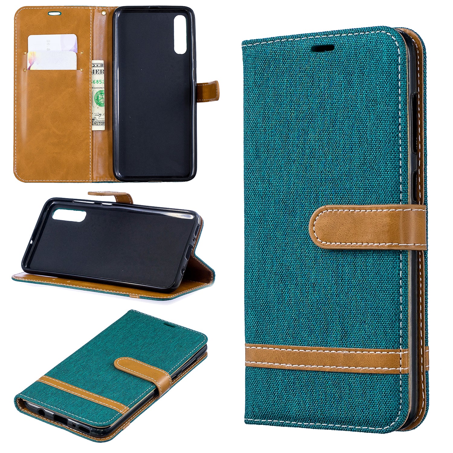 Two-tone Jean Cloth PU Leather Flip Case for Samsung Galaxy A70