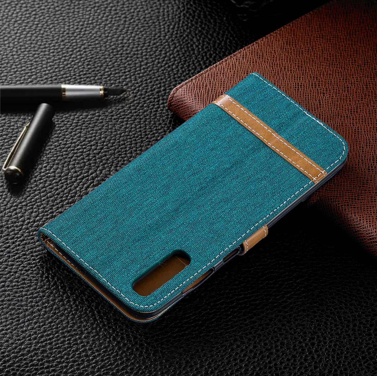 Two-tone Jean Cloth PU Leather Flip Case for Samsung Galaxy A70