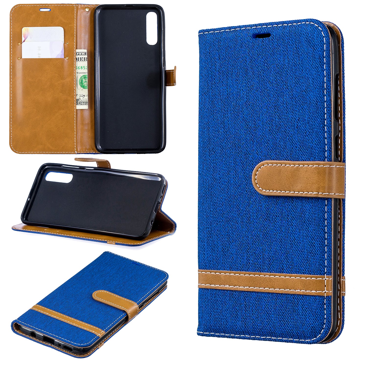 Two-tone Jean Cloth PU Leather Flip Case for Samsung Galaxy A70