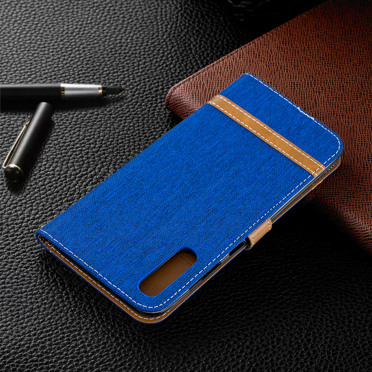 Two-tone Jean Cloth PU Leather Flip Case for Samsung Galaxy A70