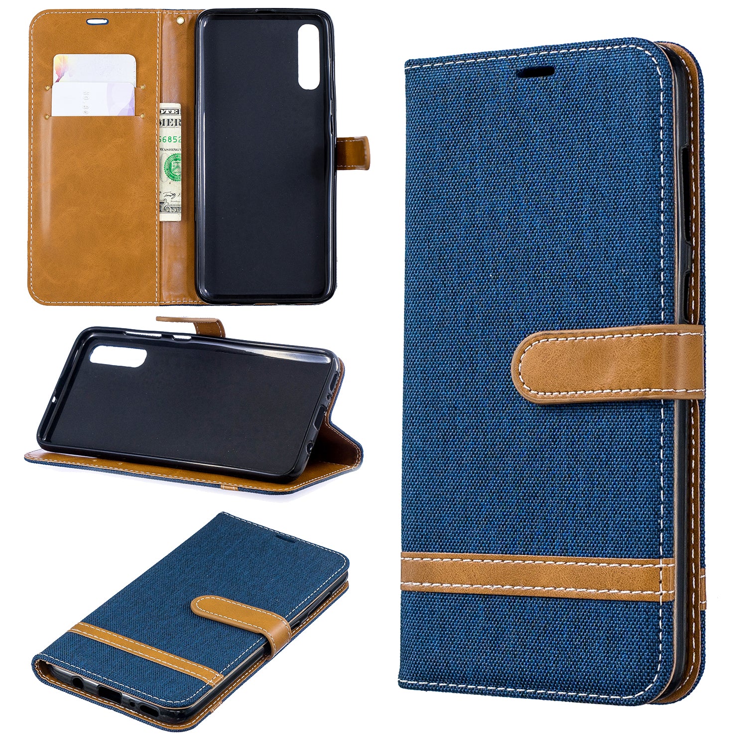 Two-tone Jean Cloth PU Leather Flip Case for Samsung Galaxy A70