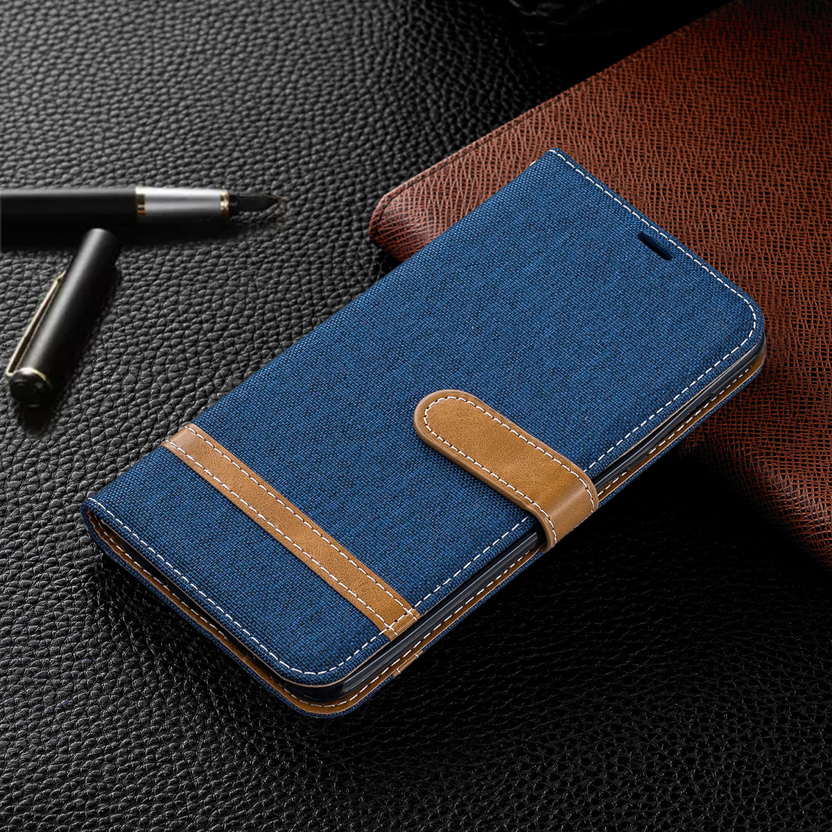 Two-tone Jean Cloth PU Leather Flip Case for Samsung Galaxy A70