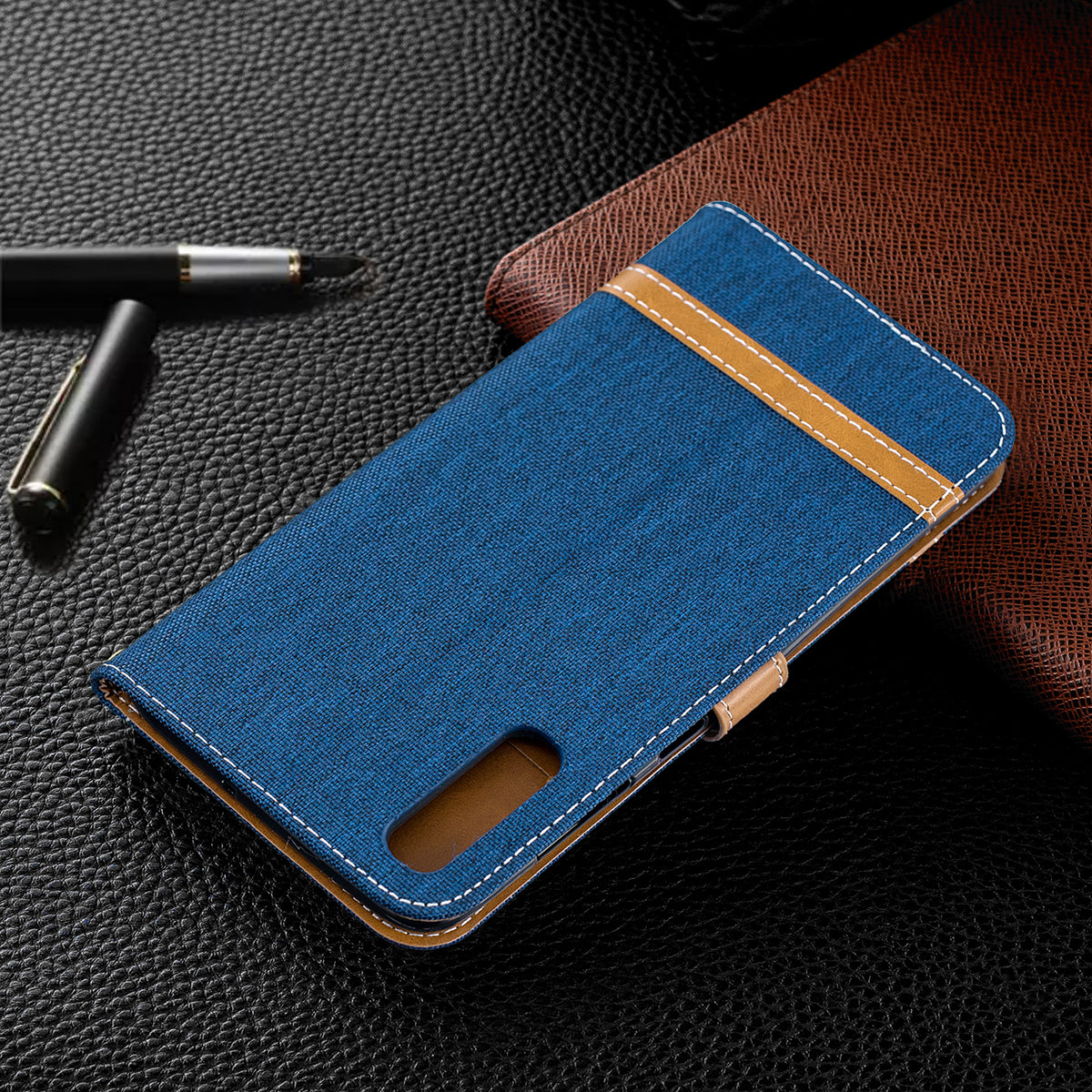 Two-tone Jean Cloth PU Leather Flip Case for Samsung Galaxy A70