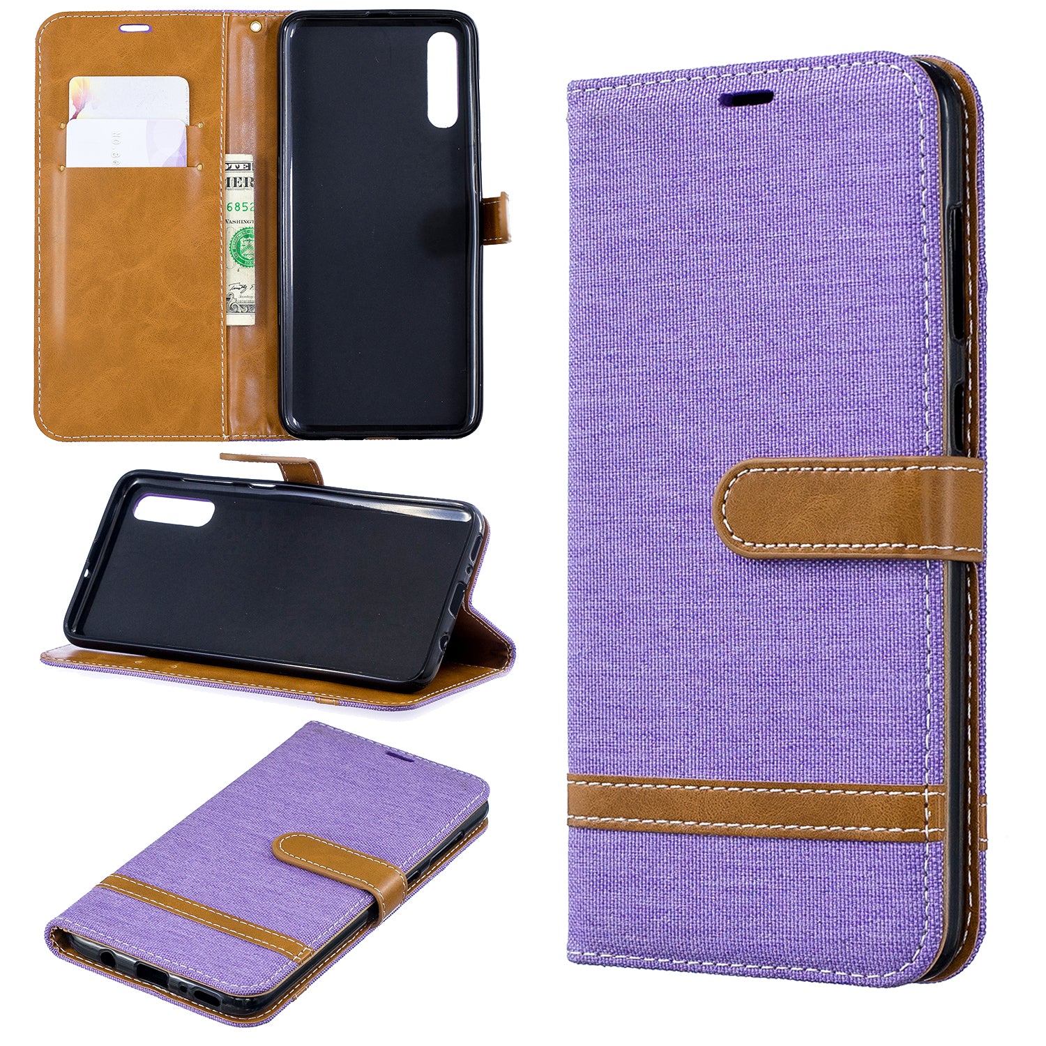 Two-tone Jean Cloth PU Leather Flip Case for Samsung Galaxy A70