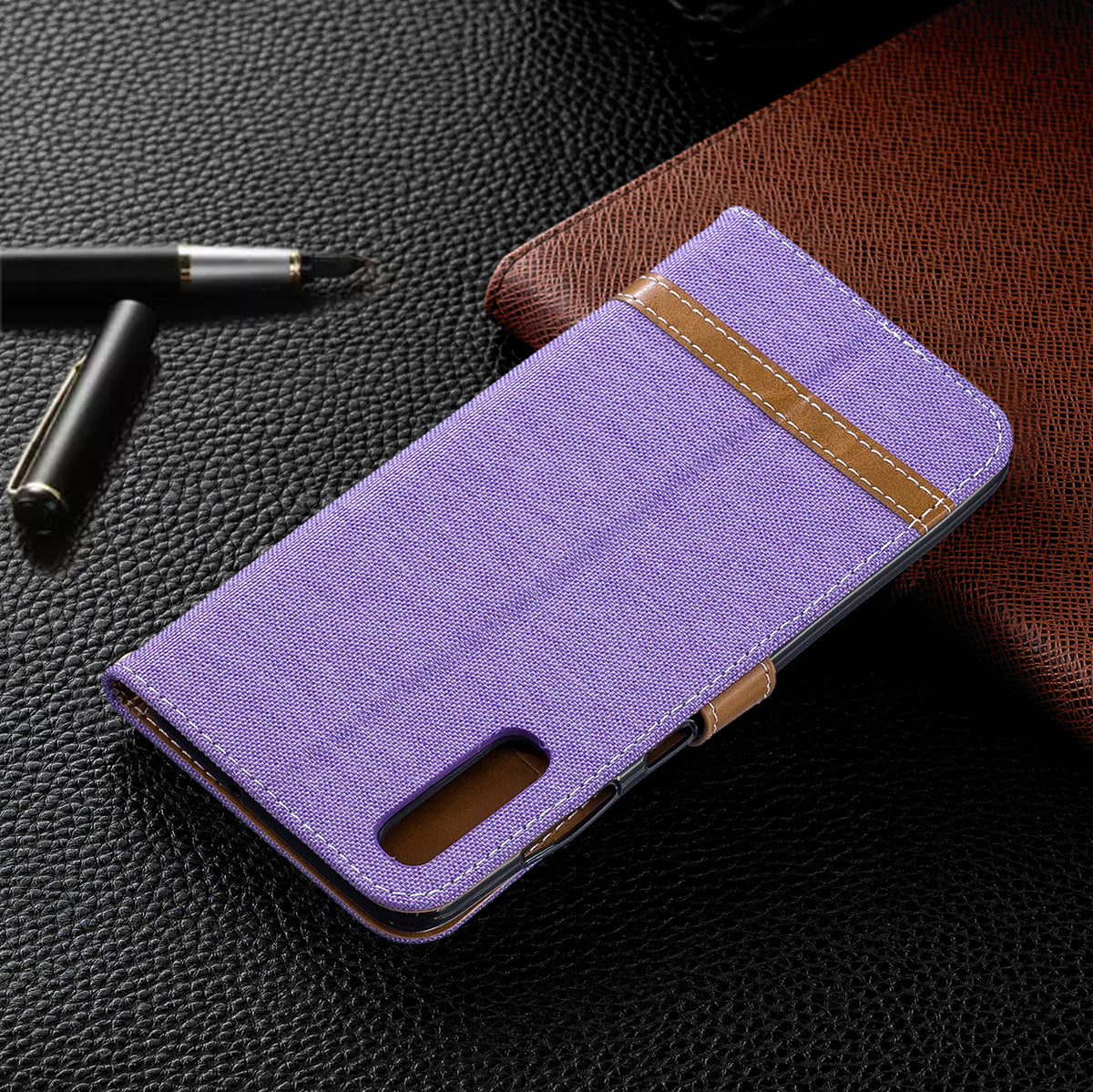 Two-tone Jean Cloth PU Leather Flip Case for Samsung Galaxy A70