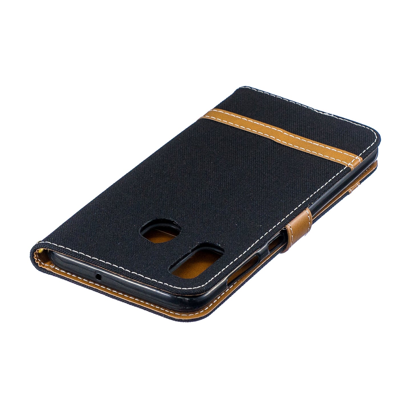 Two-tone Jean Cloth PU Leather Flip Case for Samsung Galaxy A20 / A30