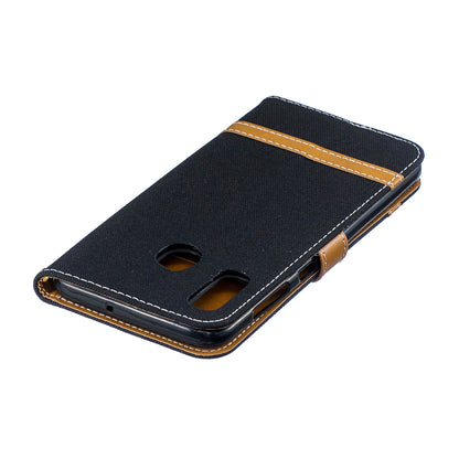 Two-tone Jean Cloth PU Leather Flip Case for Samsung Galaxy A20 / A30