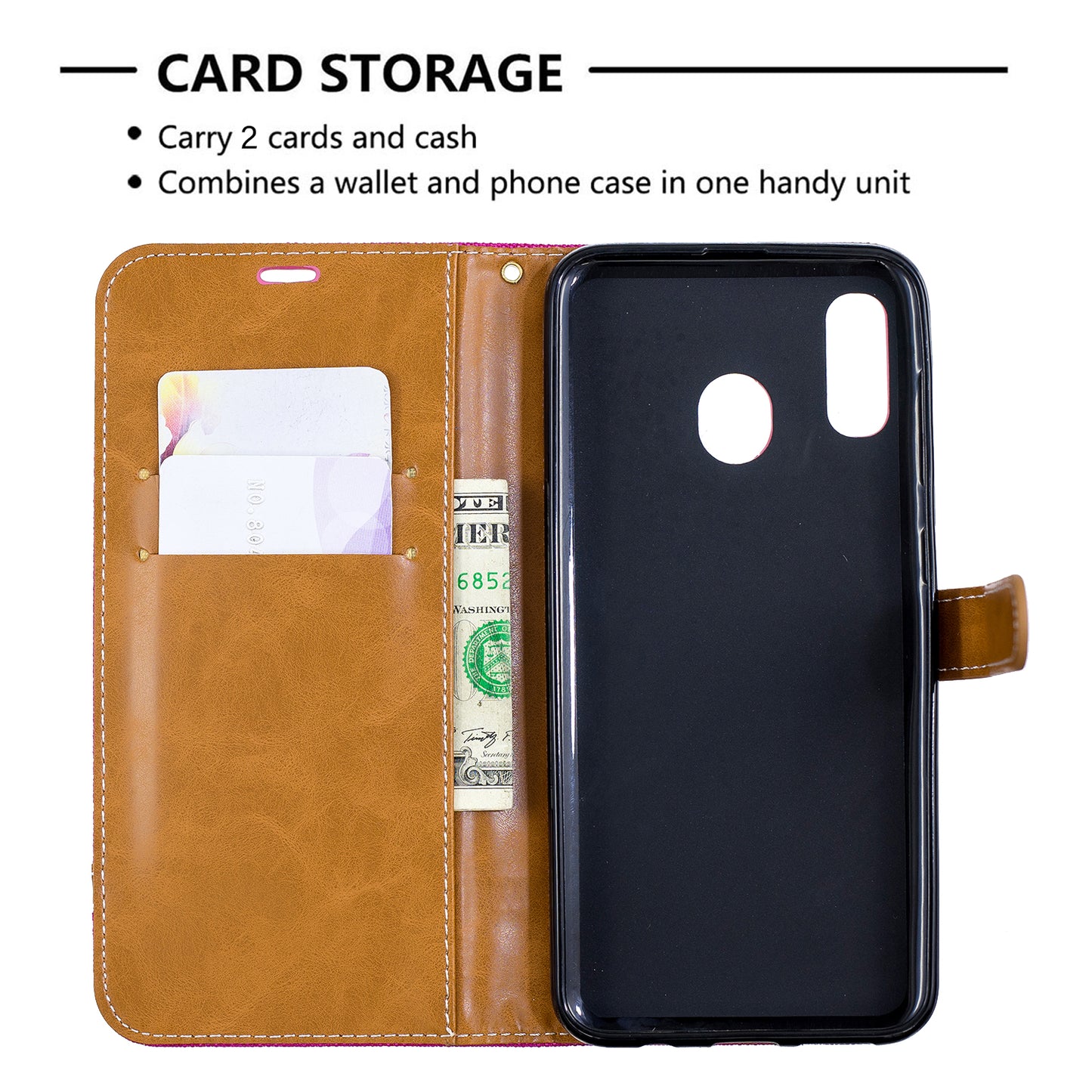 Two-tone Jean Cloth PU Leather Flip Case for Samsung Galaxy A20 / A30