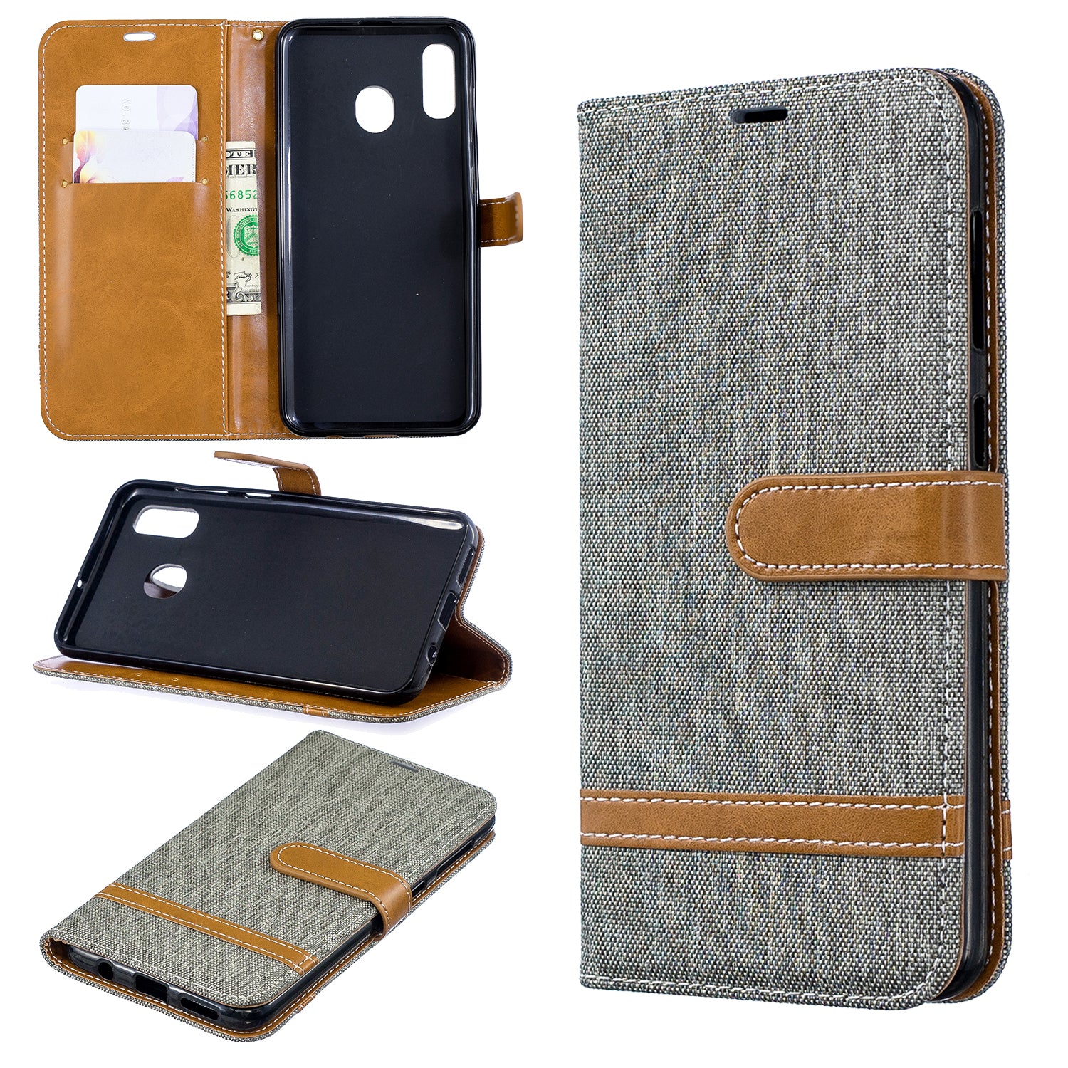 Two-tone Jean Cloth PU Leather Flip Case for Samsung Galaxy A20 / A30