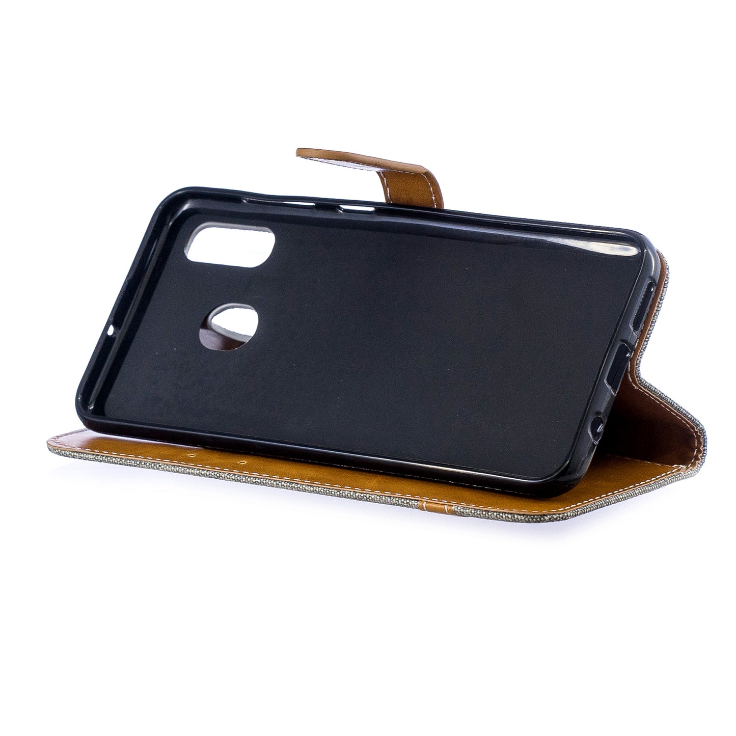 Two-tone Jean Cloth PU Leather Flip Case for Samsung Galaxy A20 / A30
