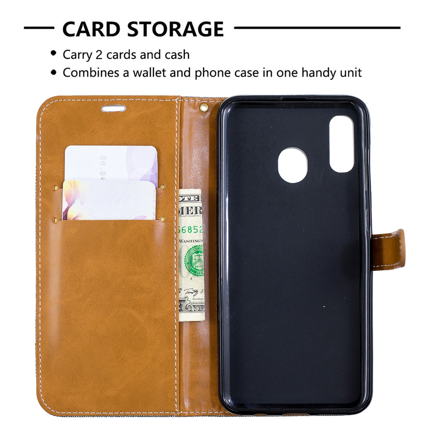 Two-tone Jean Cloth PU Leather Flip Case for Samsung Galaxy A20 / A30
