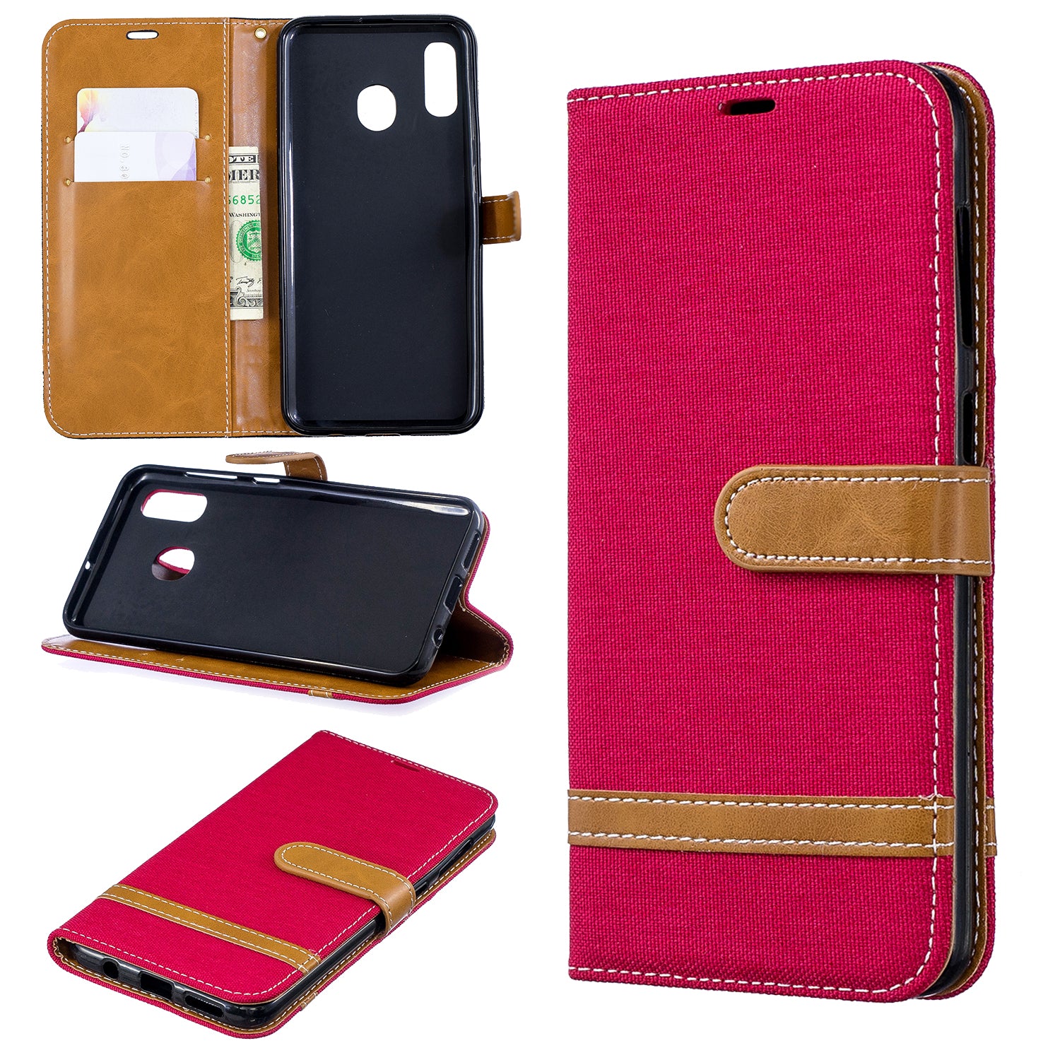 Two-tone Jean Cloth PU Leather Flip Case for Samsung Galaxy A20 / A30