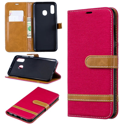 Two-tone Jean Cloth PU Leather Flip Case for Samsung Galaxy A20 / A30