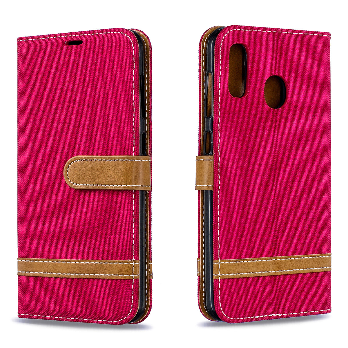 Two-tone Jean Cloth PU Leather Flip Case for Samsung Galaxy A20 / A30