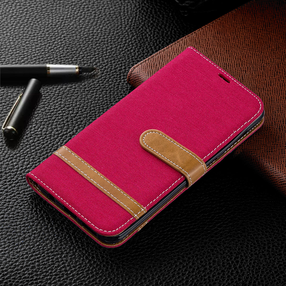 Two-tone Jean Cloth PU Leather Flip Case for Samsung Galaxy A20 / A30