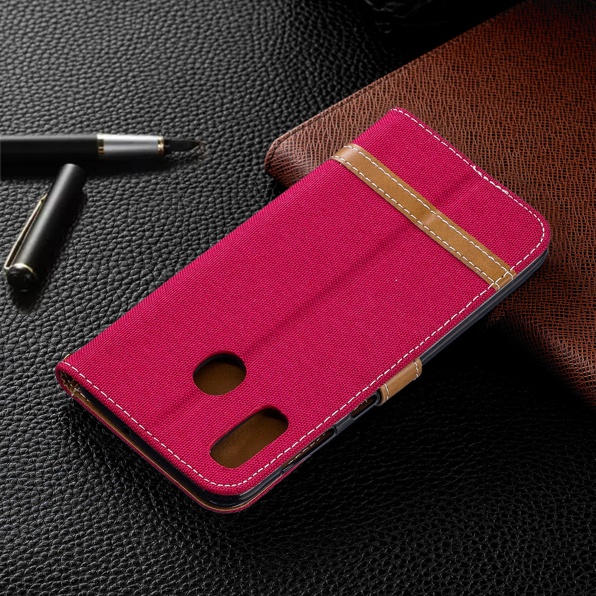 Two-tone Jean Cloth PU Leather Flip Case for Samsung Galaxy A20 / A30