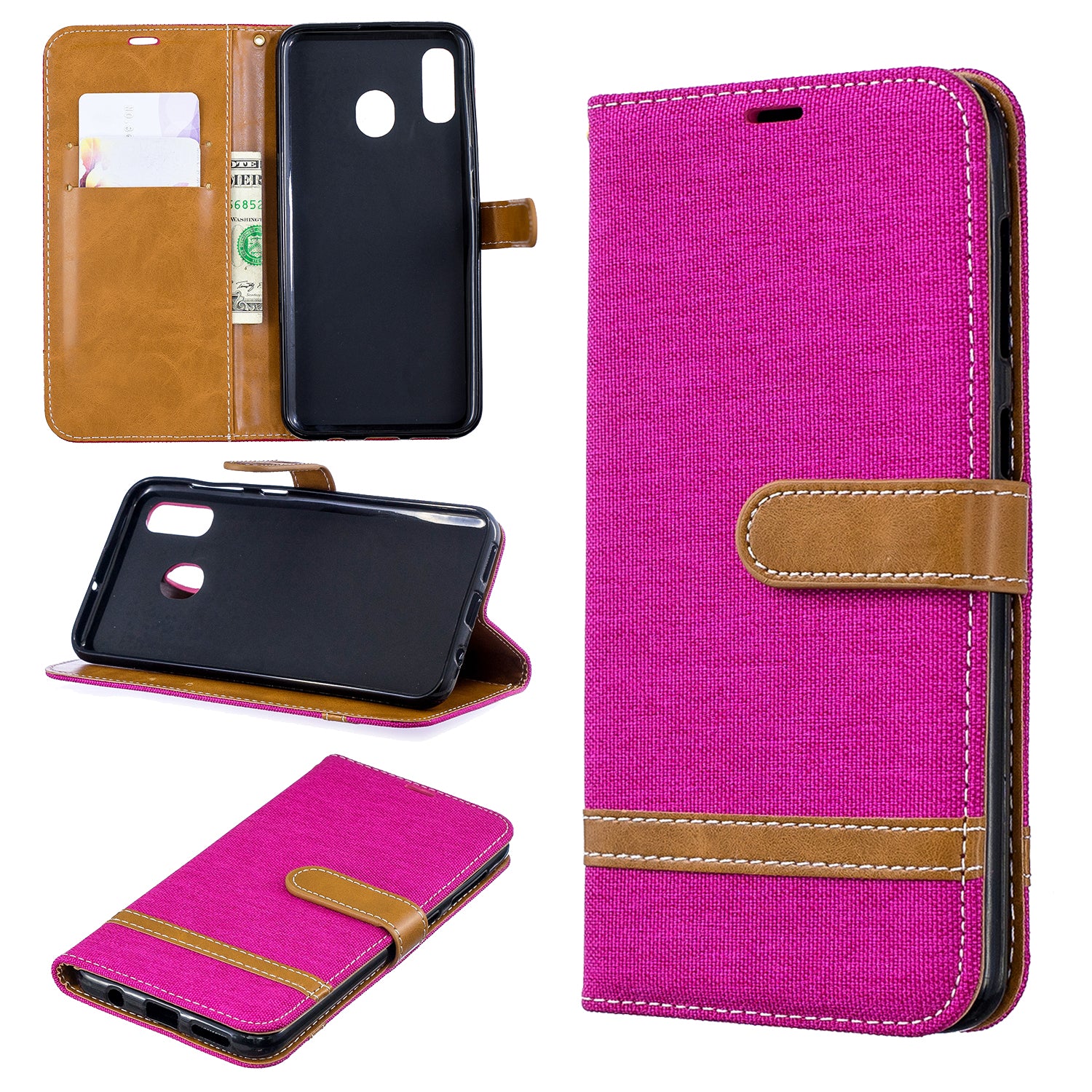 Two-tone Jean Cloth PU Leather Flip Case for Samsung Galaxy A20 / A30