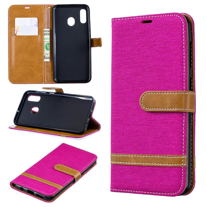 Two-tone Jean Cloth PU Leather Flip Case for Samsung Galaxy A20 / A30