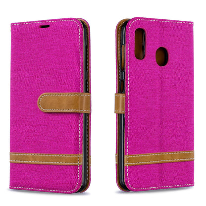 Two-tone Jean Cloth PU Leather Flip Case for Samsung Galaxy A20 / A30