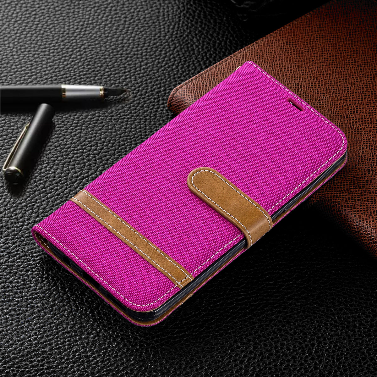 Two-tone Jean Cloth PU Leather Flip Case for Samsung Galaxy A20 / A30