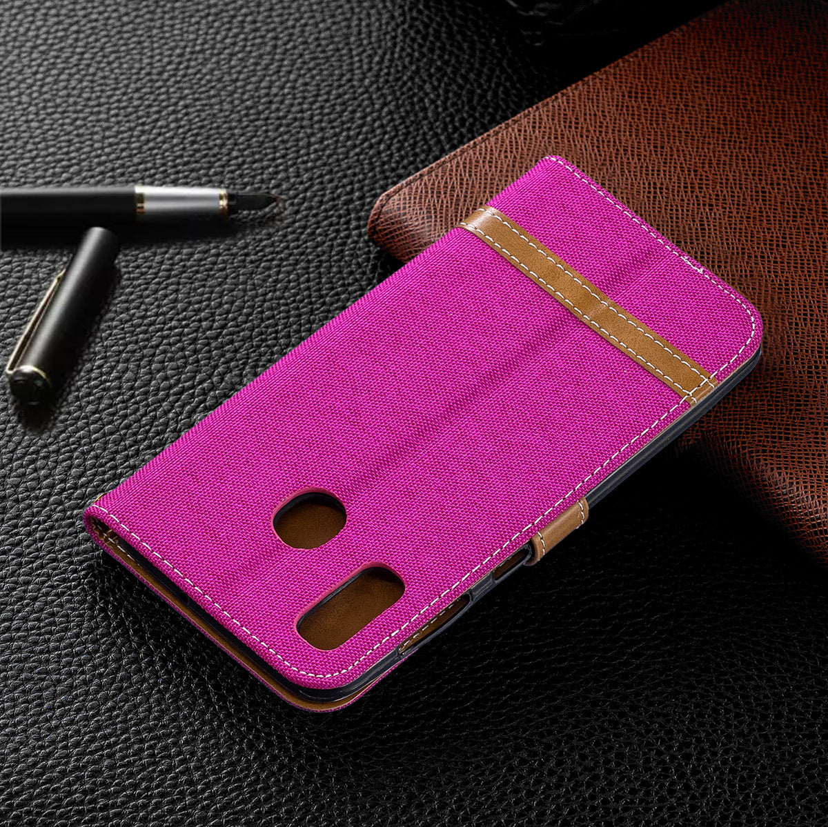 Two-tone Jean Cloth PU Leather Flip Case for Samsung Galaxy A20 / A30