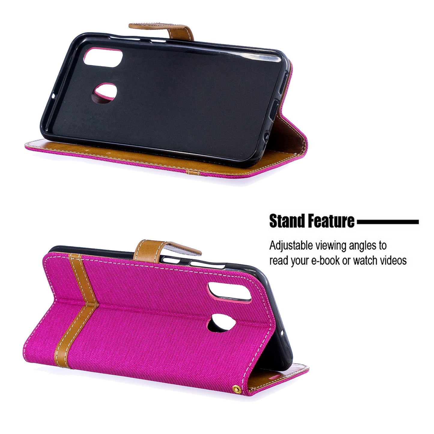 Two-tone Jean Cloth PU Leather Flip Case for Samsung Galaxy A20 / A30