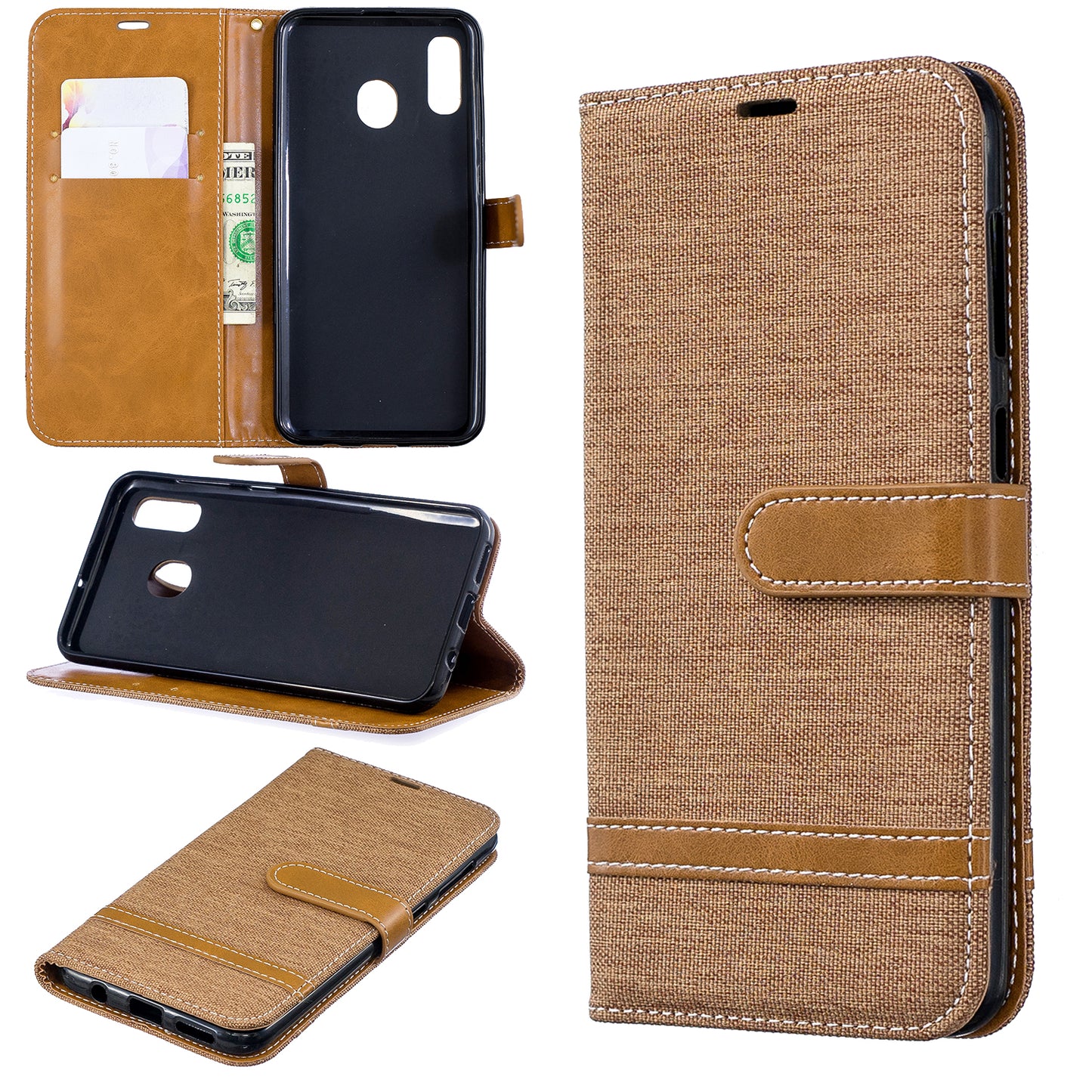 Two-tone Jean Cloth PU Leather Flip Case for Samsung Galaxy A20 / A30