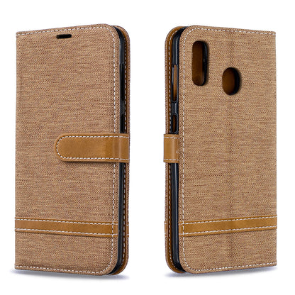 Two-tone Jean Cloth PU Leather Flip Case for Samsung Galaxy A20 / A30