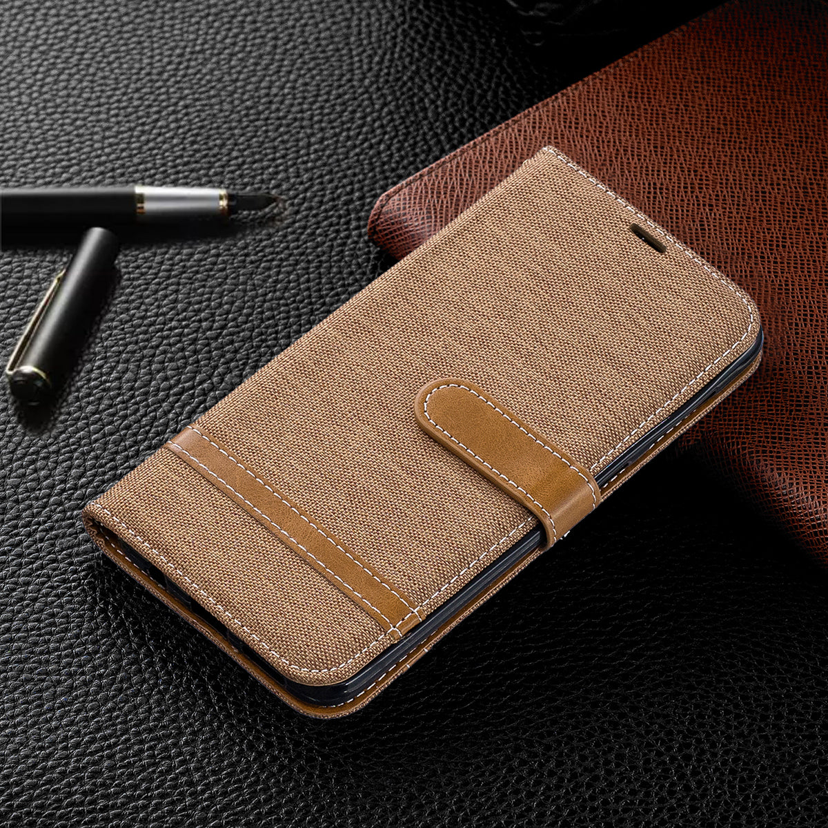 Two-tone Jean Cloth PU Leather Flip Case for Samsung Galaxy A20 / A30
