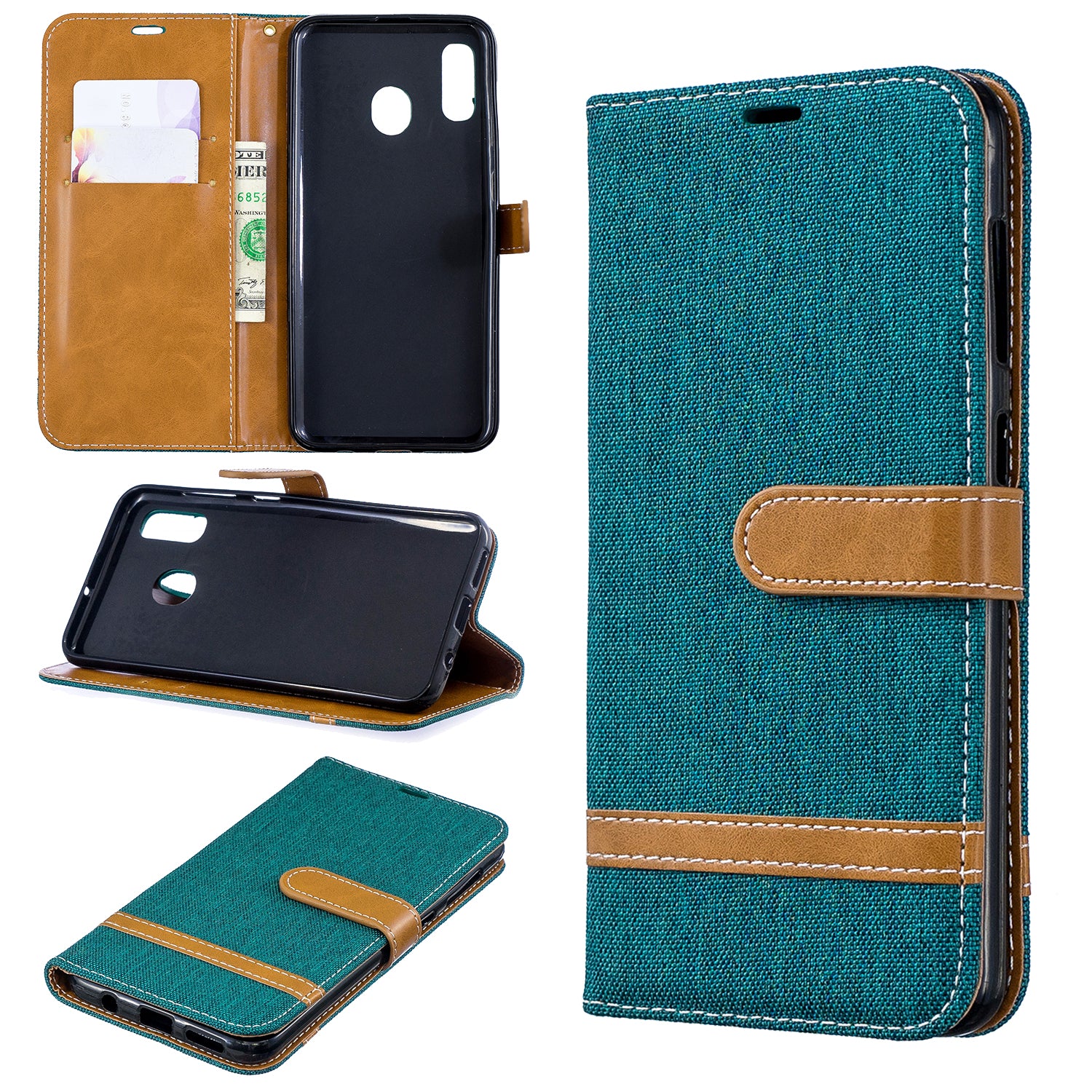 Two-tone Jean Cloth PU Leather Flip Case for Samsung Galaxy A20 / A30