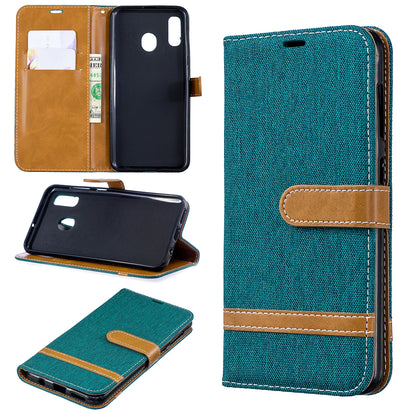 Two-tone Jean Cloth PU Leather Flip Case for Samsung Galaxy A20 / A30