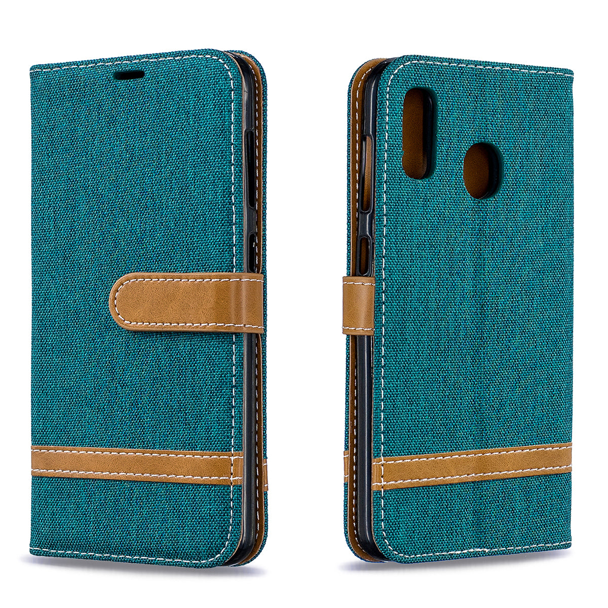 Two-tone Jean Cloth PU Leather Flip Case for Samsung Galaxy A20 / A30