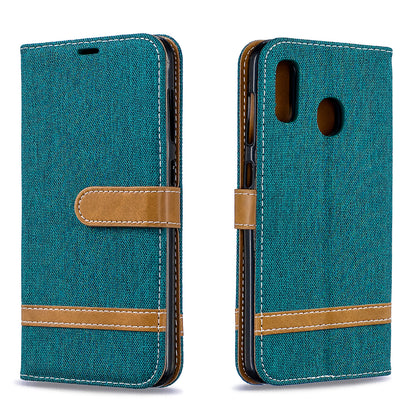 Two-tone Jean Cloth PU Leather Flip Case for Samsung Galaxy A20 / A30