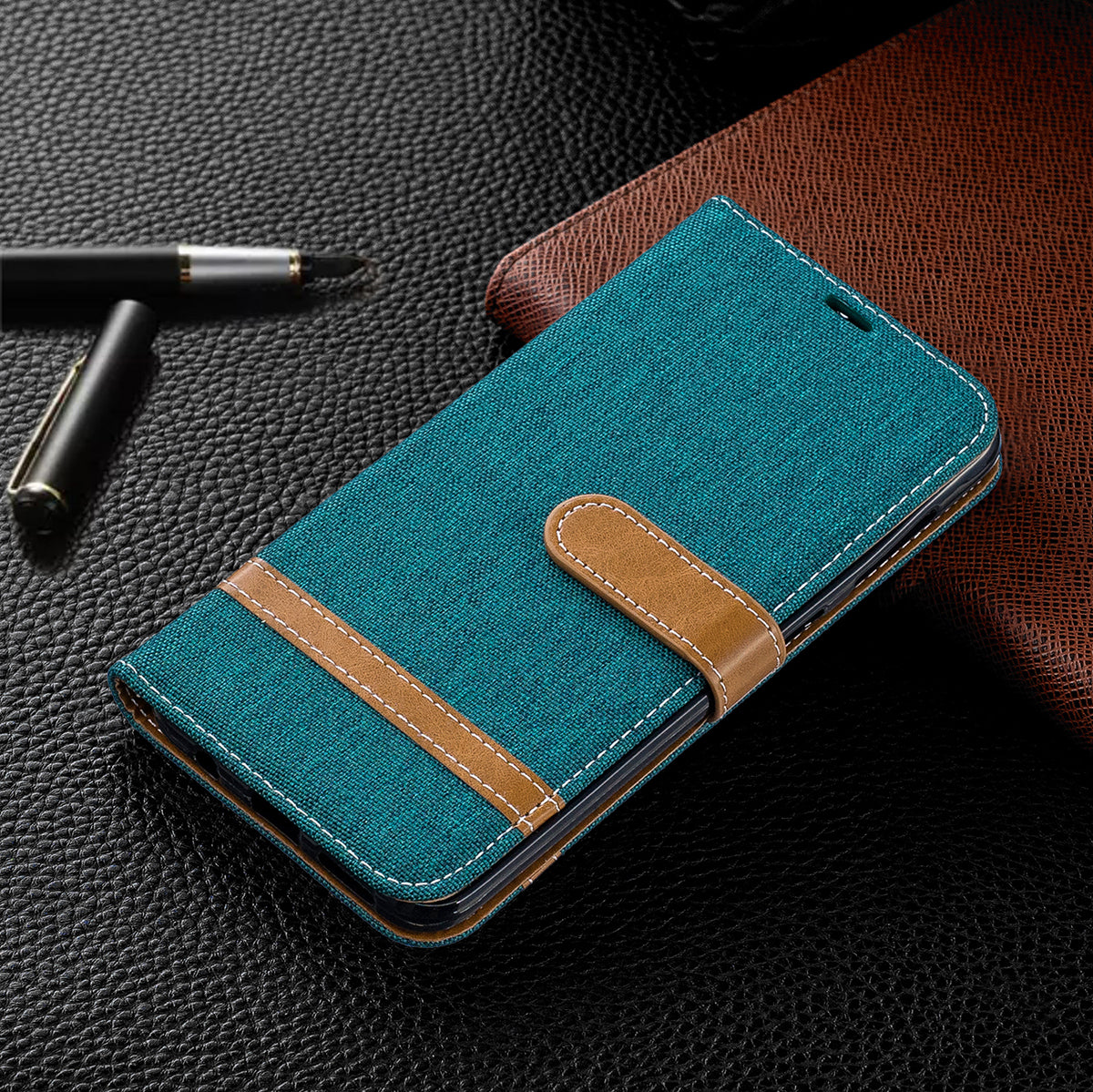 Two-tone Jean Cloth PU Leather Flip Case for Samsung Galaxy A20 / A30