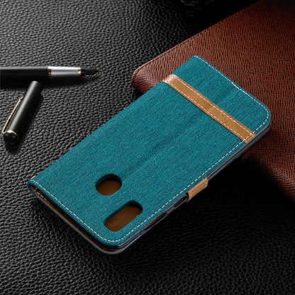 Two-tone Jean Cloth PU Leather Flip Case for Samsung Galaxy A20 / A30