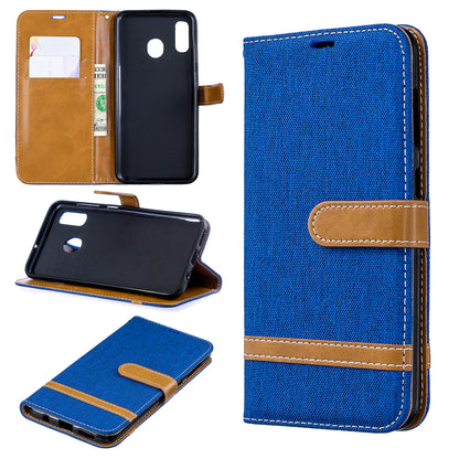 Two-tone Jean Cloth PU Leather Flip Case for Samsung Galaxy A20 / A30