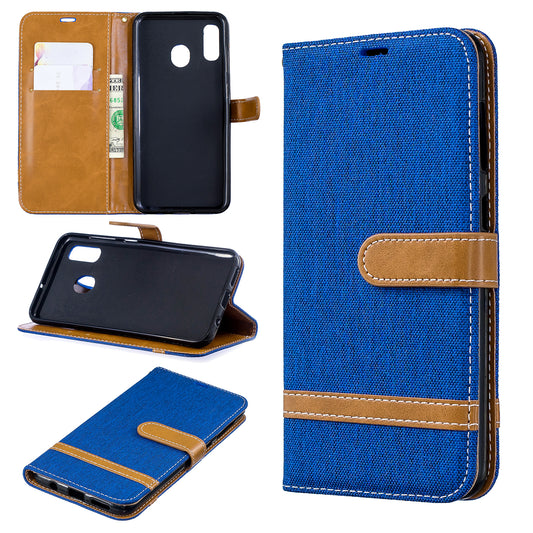 Two-tone Jean Cloth PU Leather Flip Case for Samsung Galaxy A20 / A30