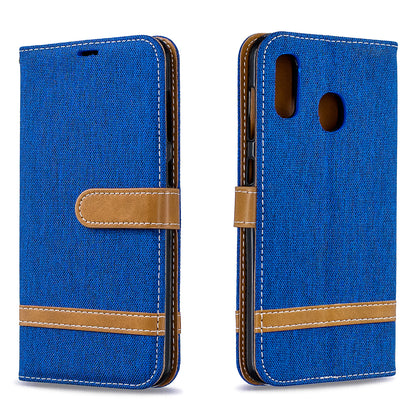 Two-tone Jean Cloth PU Leather Flip Case for Samsung Galaxy A20 / A30