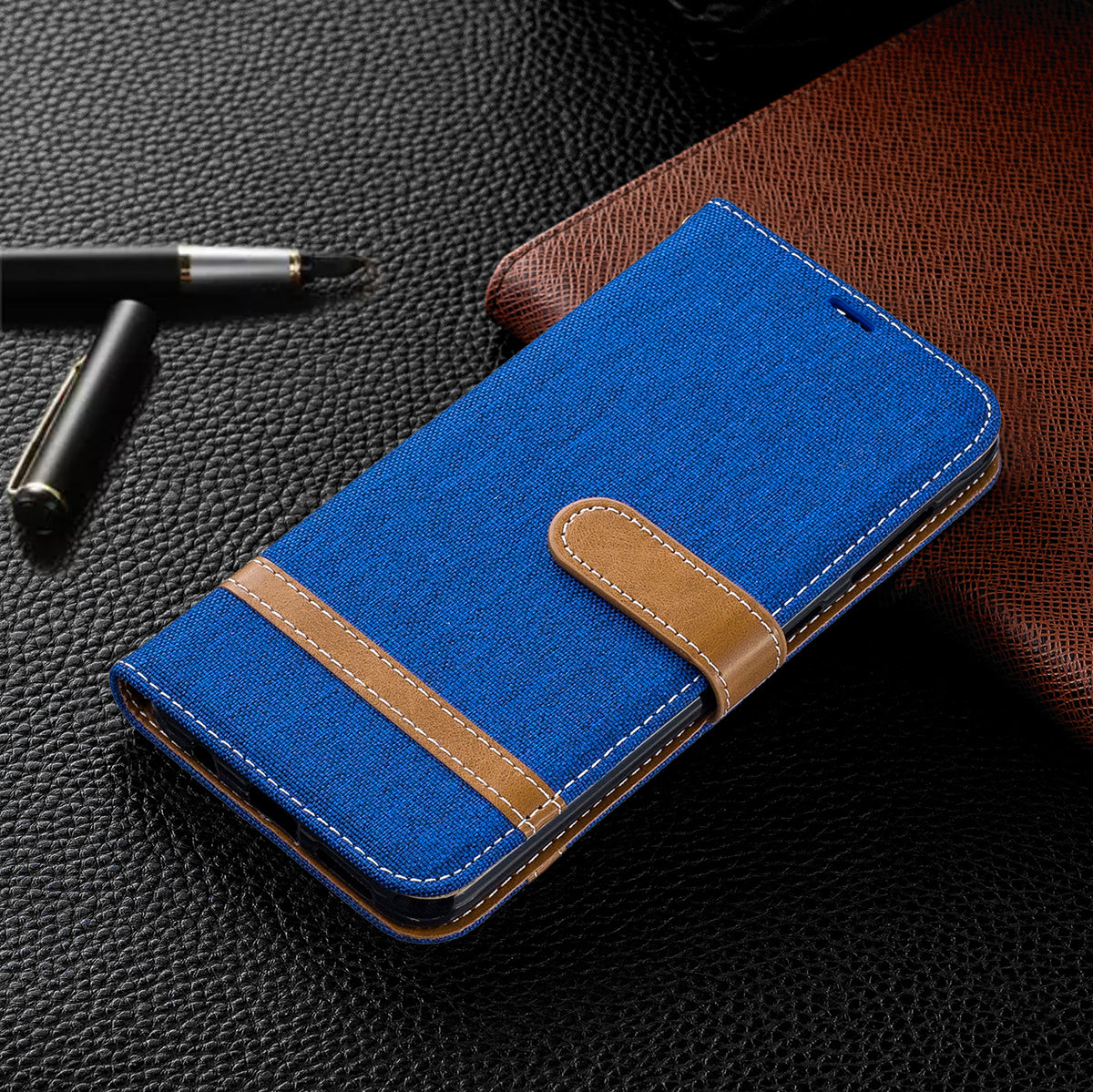 Two-tone Jean Cloth PU Leather Flip Case for Samsung Galaxy A20 / A30