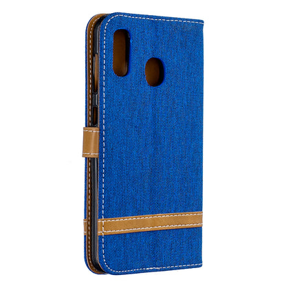 Two-tone Jean Cloth PU Leather Flip Case for Samsung Galaxy A20 / A30